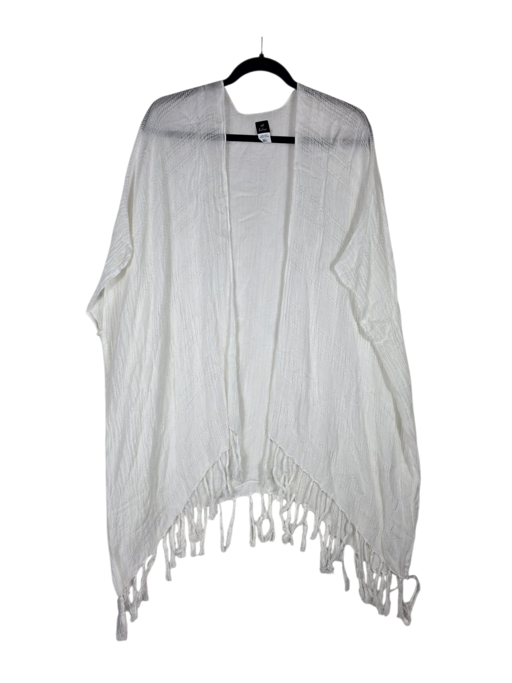 Echo White Open-Front linen fringed boho vibe Kimono/cover-up w/ Subtle Texture